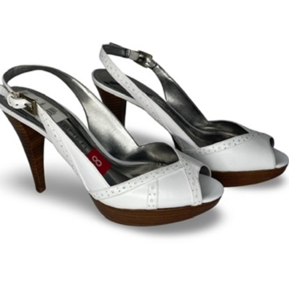 Marc Fisher White Open Toe Platform Heel - Size 8